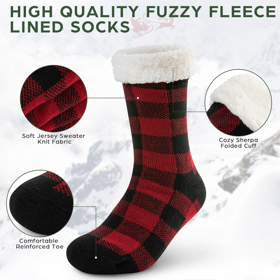 Sock Slippers for Women - 2 Pack Non Slip Socks - Fuzzy Socks Warm Socks with Grippers Sherpa Fleece Lined Thermal