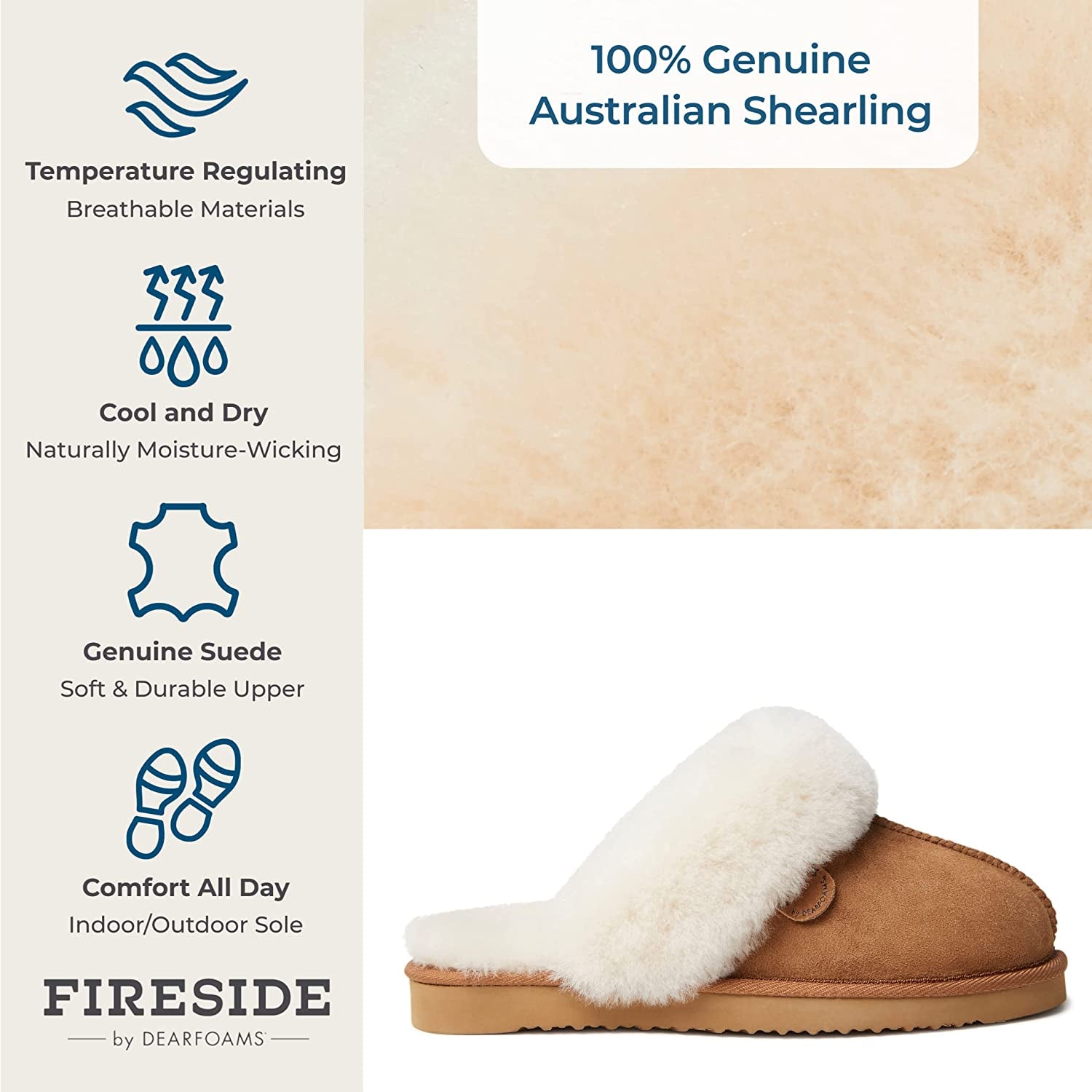 Women'S Fireside Sydney Shearling Fur Indoor/Outdoor Scuff Slipper with Wide Widths