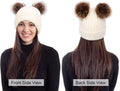 Womens Winter Hat Cable Knit Beanie for Women Faux Fur Pompom Ears