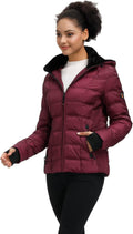 Women down Puffer Jacket with Hood Hooded Winter down Puffer Coat for Women with Faux-Fur Hood & Collar