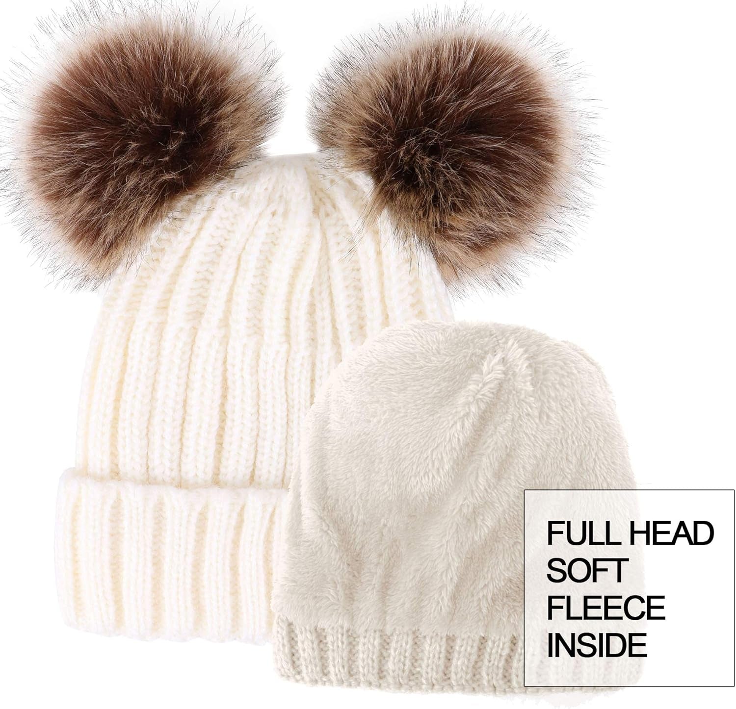 Womens Winter Hat Cable Knit Beanie for Women Faux Fur Pompom Ears