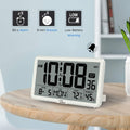 Auto Set Digital Wall Clock Battery Operated, Desk Clocks with Temperature, Humidity and Date, Large Display Digital Calendar Alarm Clock for Elderly, Bedroom, Office, 8 Time Zone, Auto DST.