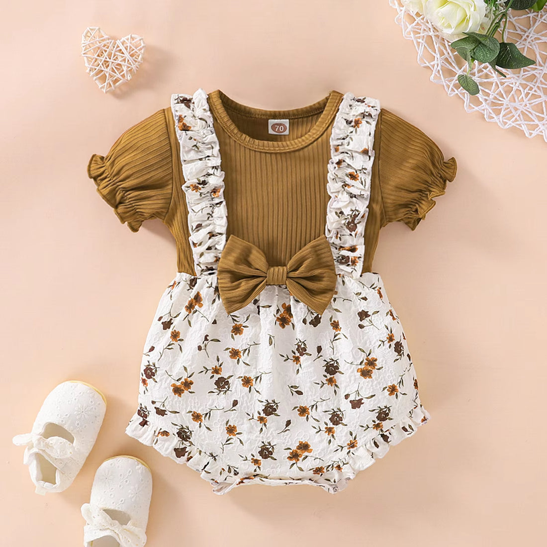 Rompers for Babies Girl Floral Romper Clothes Bowknot Printed Bodysuitt Baby Infant -18M Girls Short 9 Month Girl Clothes