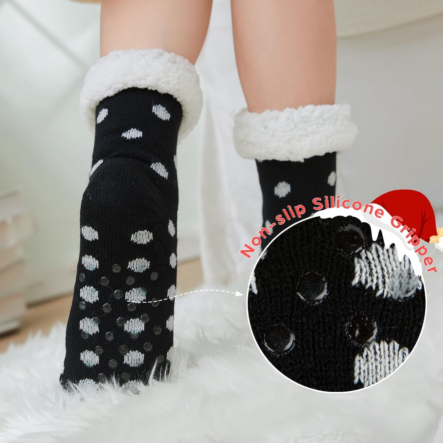 Sock Slippers for Women - 2 Pack Non Slip Socks - Fuzzy Socks Warm Socks with Grippers Sherpa Fleece Lined Thermal